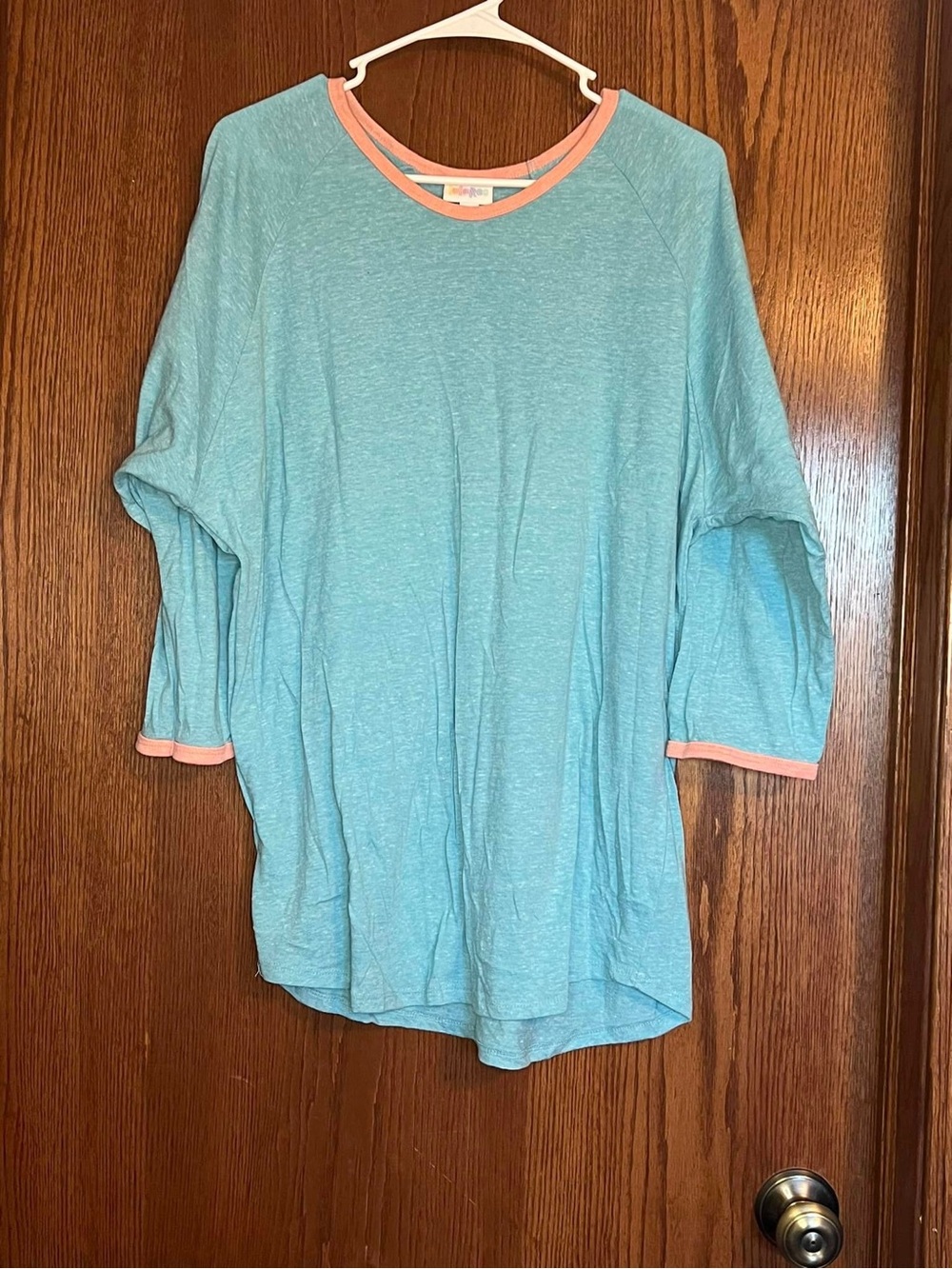 LuLaRoe Light Blue Tee with Pink Trim